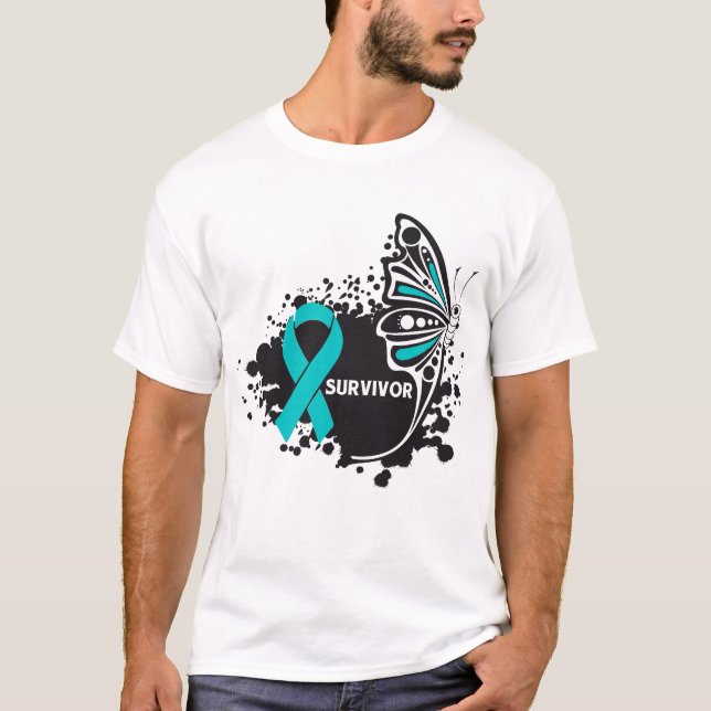 Survivor Abstract Butterfly Ovarian Cancer T-Shirt (Front)