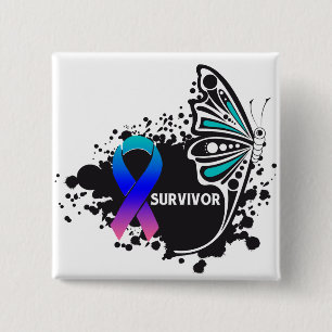 Survivor Abstract Butterfly Thyroid Cancer 15 Cm Square Badge