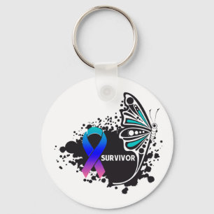 Survivor Abstract Butterfly Thyroid Cancer Key Ring