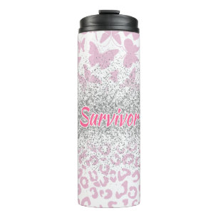Survivor Breast Cancer Animal Print Butterfly Thermal Tumbler