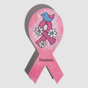 Survivor Breast Cancer Bird Flowers Pink Ribbon Car Magnet