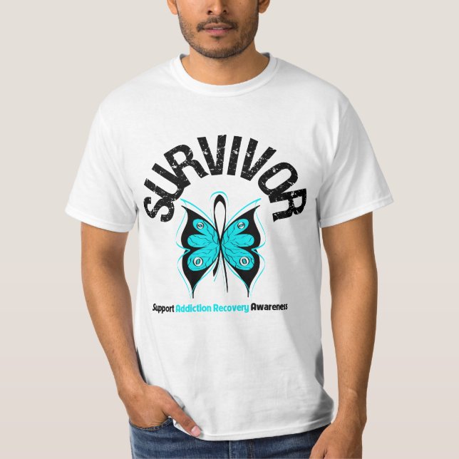 SURVIVOR Butterfly Addiction Recovery T-Shirt (Front)