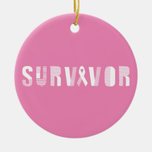 Survivor Cancer Ribbon Inspirational Motivational Ceramic Tree Decoration