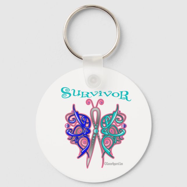 Survivor Celtic Butterfly - Thyroid Cancer Key Ring (Front)