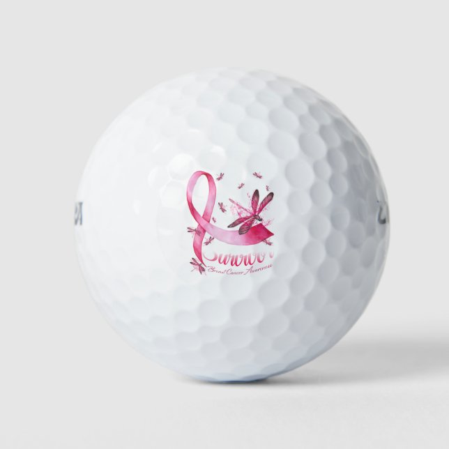 Survivor Dragonfly Pink Ribbon Breast Cancer Golf Balls (Front)