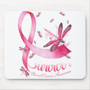 Survivor Dragonfly Pink Ribbon Breast Cancer Mouse Mat