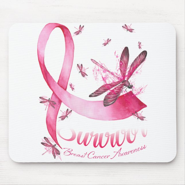 Survivor Dragonfly Pink Ribbon Breast Cancer Mouse Mat (Front)