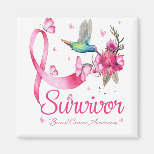 Survivor Hummingbird Ribbon Breast Cancer Magnet