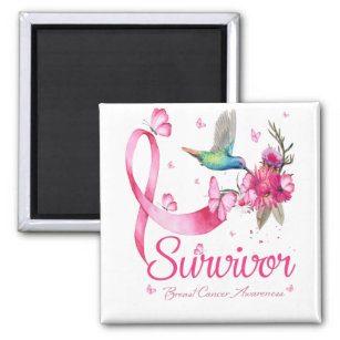 Survivor Hummingbird Ribbon Breast Cancer Magnet