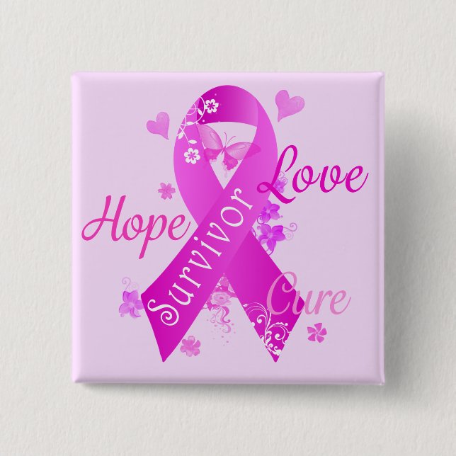 Survivor Love Hope Cure 15 Cm Square Badge (Front)