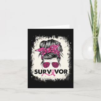 Survivor Messy Bun Breast Cancer Awareness Pink Wa Card