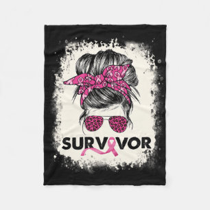 Survivor Messy Bun Breast Cancer Awareness Pink Wa Fleece Blanket
