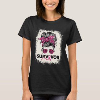 Survivor Messy Bun Breast Cancer Awareness Pink Wa T-Shirt