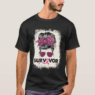 Survivor Messy Bun Breast Cancer Awareness Pink Wa T-Shirt
