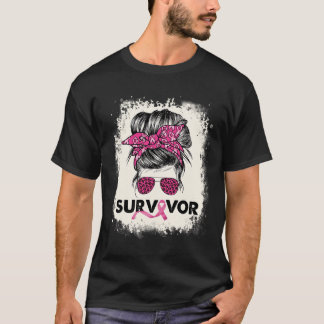 Survivor Messy Bun Breast Cancer Awareness Pink Wa T-Shirt