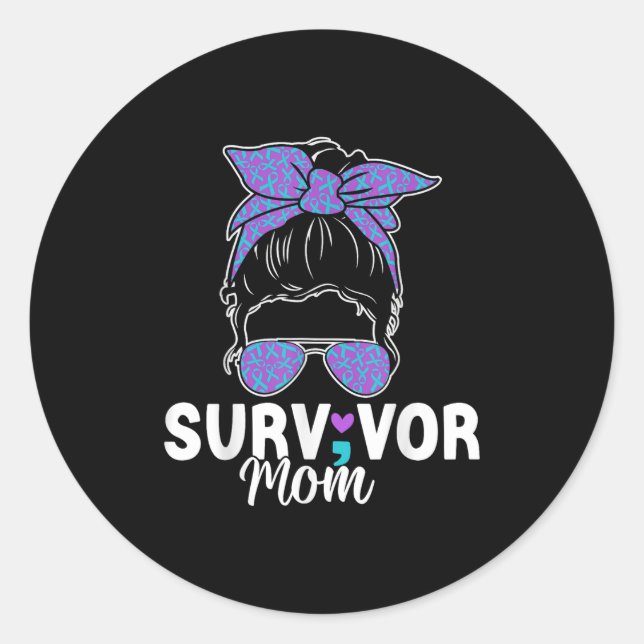 Survivor Mom - Semicolon Suicide Prevention Awaren Classic Round Sticker (Front)