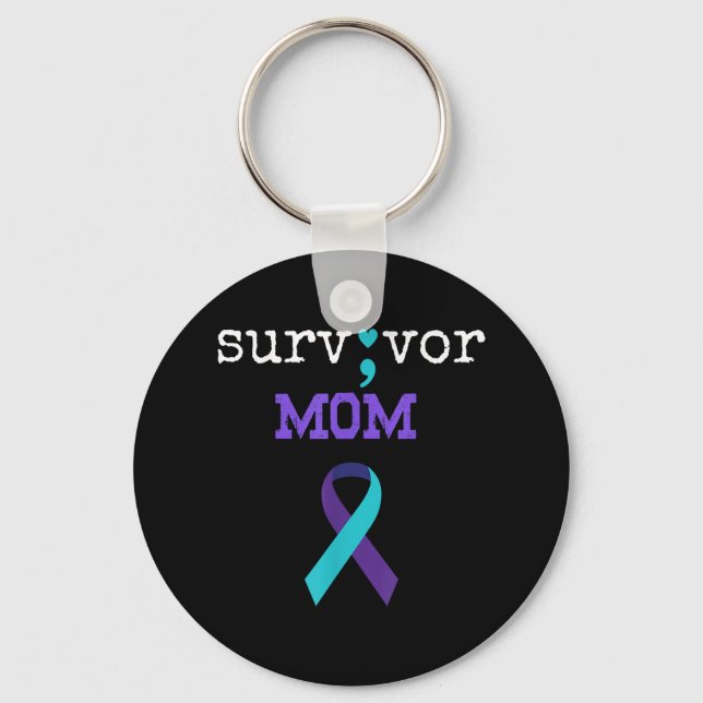 Survivor Mum - Semicolon Gift Suicide Prevention A Key Ring (Front)
