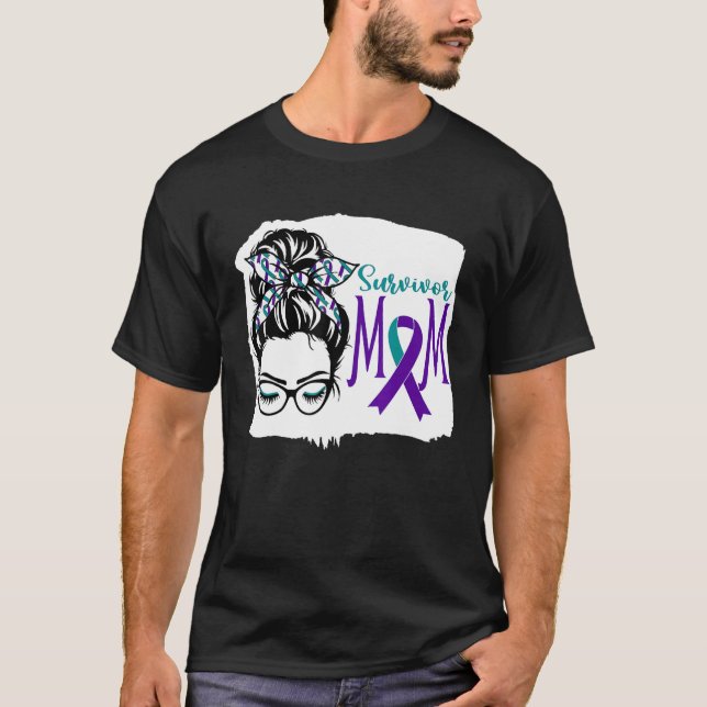 Survivor Mum Suicide Awareness Messy Bun Teal and  T-Shirt (Front)