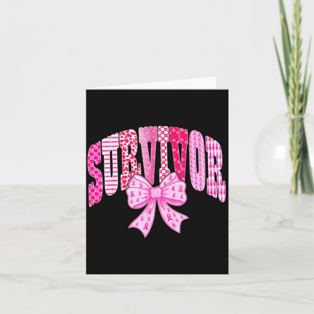 Survivor Nk Ribbon Coquette Bow Breast Cancer Awar Card (Front)