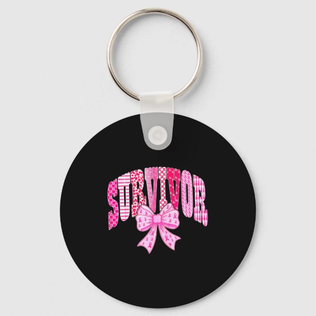 Survivor Nk Ribbon Coquette Bow Breast Cancer Awar Key Ring (Front)