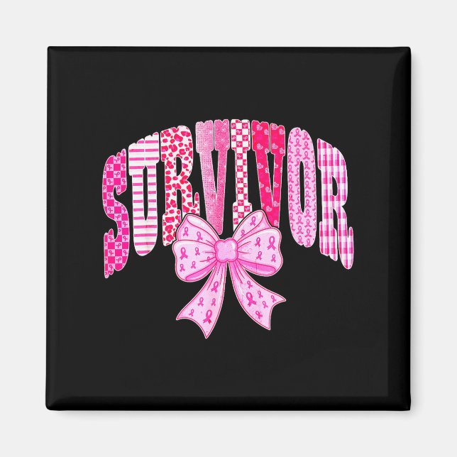 Survivor Nk Ribbon Coquette Bow Breast Cancer Awar Magnet (Front)