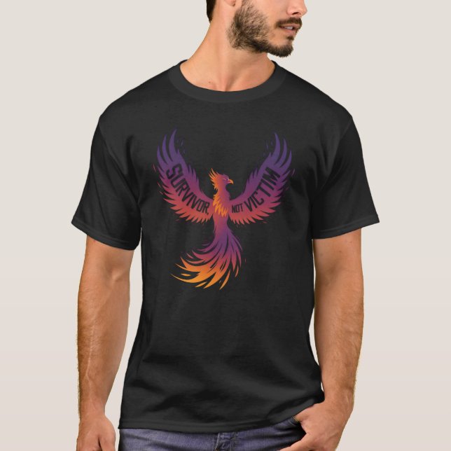 Survivor, Not Victim Phoenix Cancer Domestic Viole T-Shirt (Front)