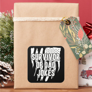 Survivor Of Dad Jokes Vintage Distressed Us Flag Square Sticker