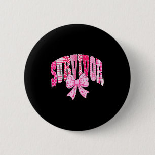 Survivor Pink Ribbon Coquette Bow Breast Cancer Aw 6 Cm Round Badge