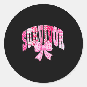 Survivor Pink Ribbon Coquette Bow Breast Cancer Aw Classic Round Sticker