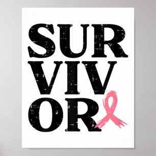 Survivor Pink Ribbon Warrior Breast Cancer Awarene Poster