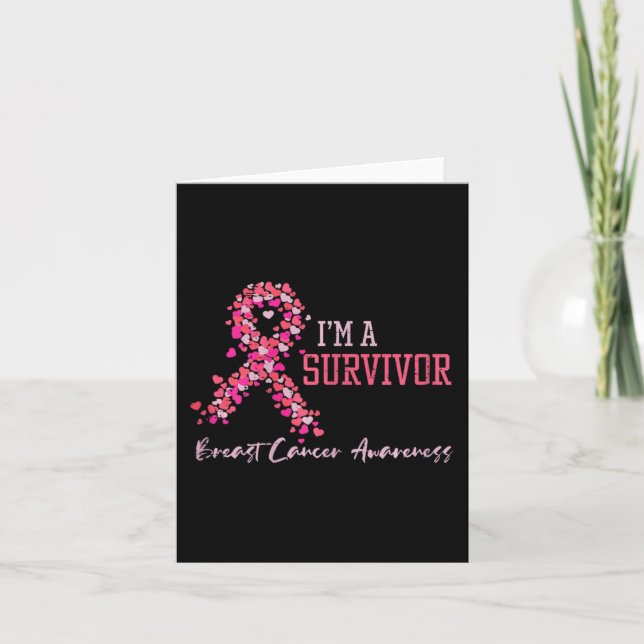 Survivor Pink Ribbons Hearts Breast Cancer Awarene Card (Front)