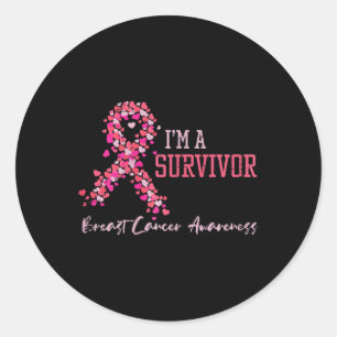 Survivor Pink Ribbons Hearts Breast Cancer Awarene Classic Round Sticker