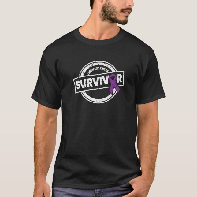 Survivor Purple Ribbon Gifts for Pancreatic Cancer T-Shirt (Front)