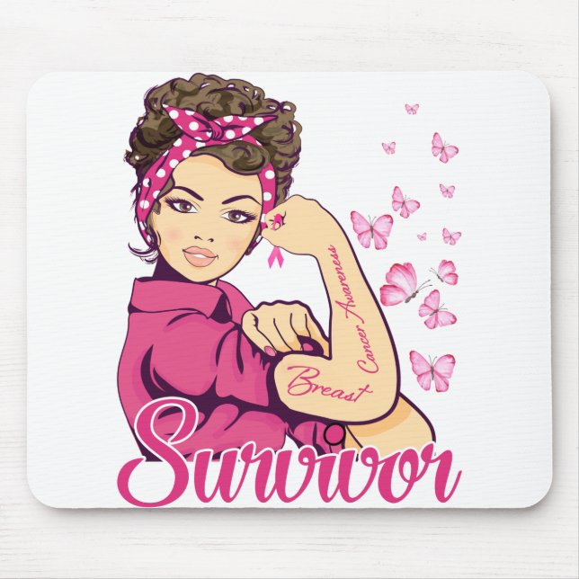 Survivor Rosie Riveter Breast Cancer Awareness Mouse Mat (Front)