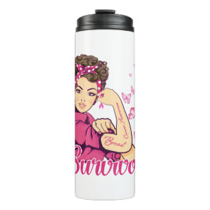 Survivor Rosie Riveter Breast Cancer Awareness Thermal Tumbler