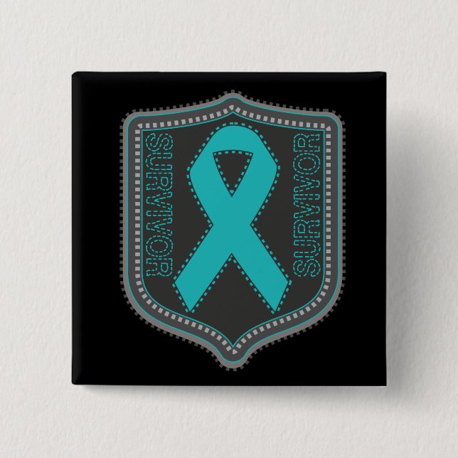 Survivor Stitched Ribbon Patch - Ovarian Cancer 15 Cm Square Badge (Front)