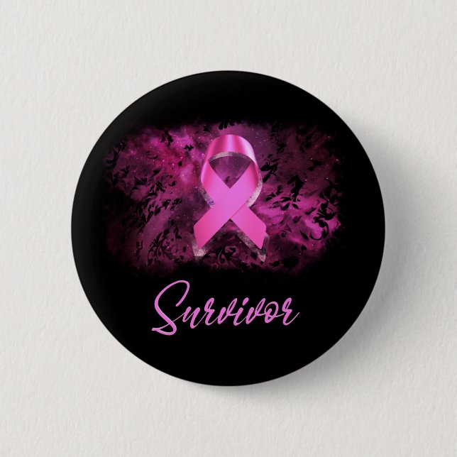 Survivor, support breast cancer awareness 6 cm round badge (Front)