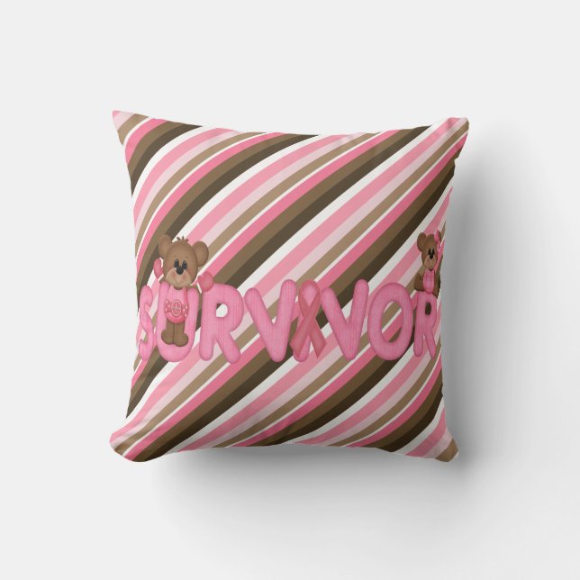 Survivor Teddy Bear Breast Cancer Pillow (Front)