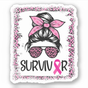 Survivor Warrior Messy Bun Hair Pink Breast Cancer