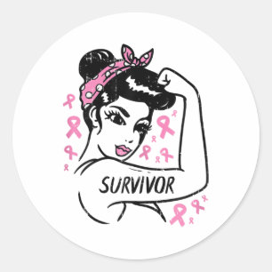 Survivor Warrior Unbreakable Ribbon Breast Cancer Classic Round Sticker