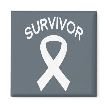Survivor White Lung Cancer ribbon square magnet