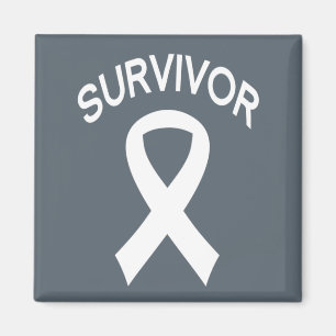 Survivor White Lung Cancer ribbon square magnet