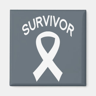 Survivor White Lung Cancer ribbon square magnet