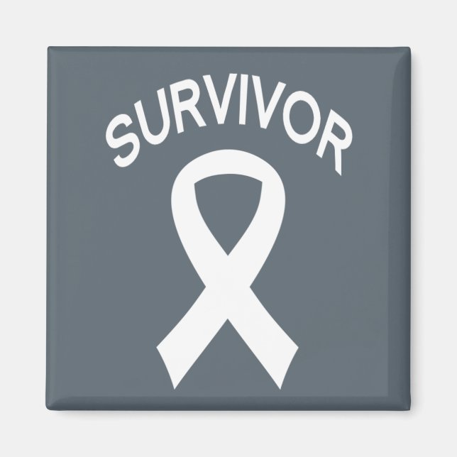 Survivor White Lung Cancer ribbon square magnet (Front)