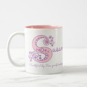 Susan name meaning heart flower S monogram mug