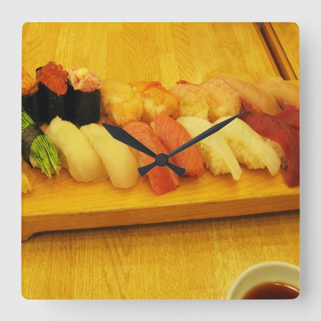 Sushi 寿司 square wall clock (Front)