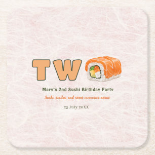 Sushi- 2nd Birthday Square Paper Coaster
