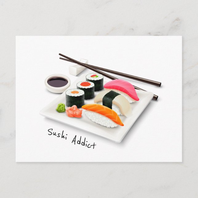 Sushi addict cute Japanese food Postcard (Front)