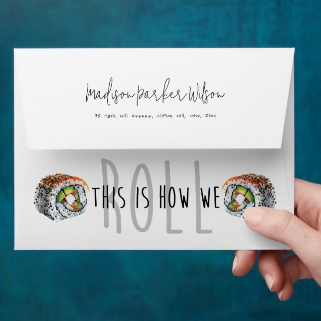 Sushi Adult Birthday Party Custom Modern Envelope (Hand)