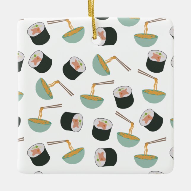 Sushi and Noodles Pattern Ceramic Ornament (Front)